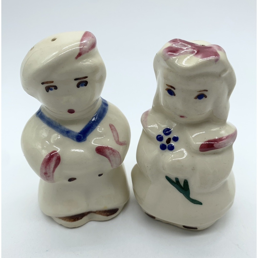 Vintage Shawnee Pottery Dutch Boy & Girl Bo Peep Sailor Salt & Pepper Shaker Set